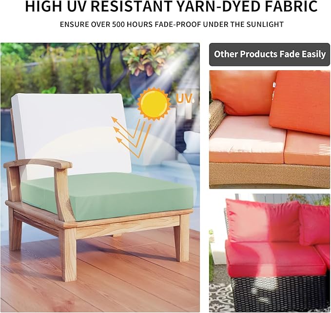 Easy-Going Waterproof Patio Cushion Covers 24x22x4 inch 4 Pack Replacement Non-Slip Outdoor Seat Cushion Slipcover with Zipper. Greyish Green
