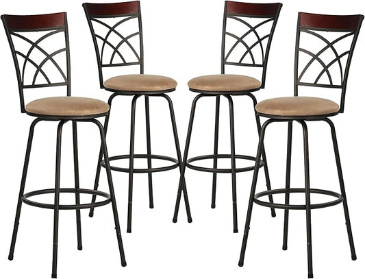 VECELO Barstools, Adjustable Counter Stools,Steel Bistro Pub Chairs,Bar Stools with 360 Degree Swivel Cushion Seat, Wood Top Rail Backrest, Set of 4