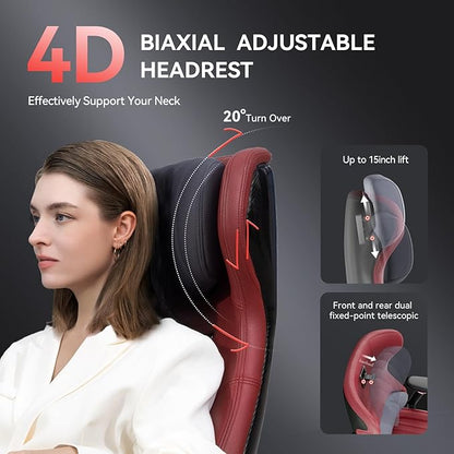 EMIAH Ergonomic Office Chair with Foot Rest Electric Reclining Office Chair with Adjustable Headrest, 8D Coordinated Armrests High Back Computer Chair with Lumbar Support（Red）