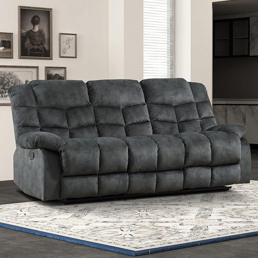 EBELLO Reclining Couch for Living Room, Extra Wide Modern Overstuffed 3 Seat Recliner Manual Sofa Breathable Fabric and Padded Cushion, Grey Green