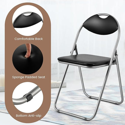 S AFSTAR Folding Chairs Set of 2, Metal Folding Chairs with Carrying Handles, Padded Seats, Non-Slip Foot Pads, Indoor & Outdoor Foldable Padded Chairs for Home Office Reception Room Church, Black