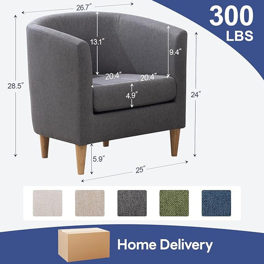 Accent Barrel Chair, Modern Comfy Living Room Chairs with Armrest Small Reading Chair with Cozy Soft Padded for Bedroom Reception Room Cafe, Grey