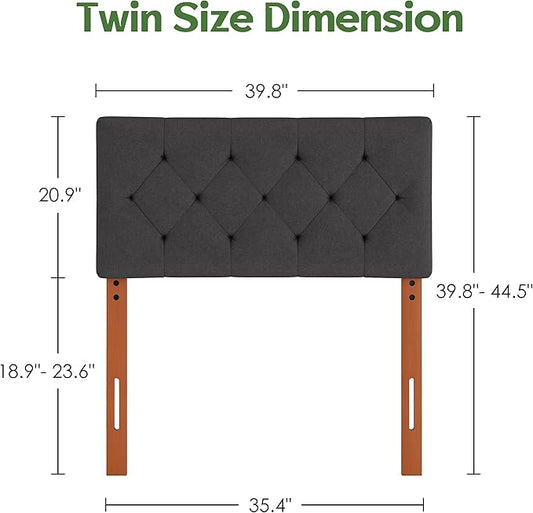 Twin Upholstered Headboard, Twin Head Board Only for Bed Frame from 27”-41”, Adjustable Height Twin XL Headboards with Durable Wood Legs, Fabric Bed Board in Modern Button Design, Dark Grey