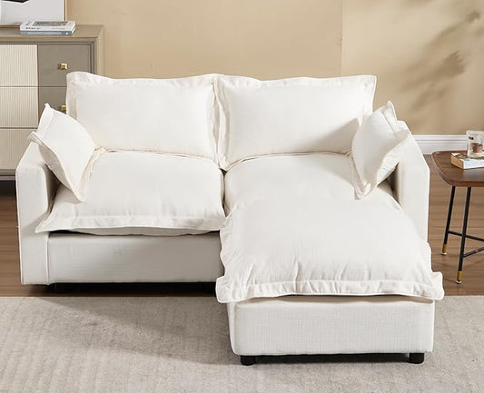 chairus 68" Love Seat Sofa with Ottoman Upholstered Linen Deep Seat Couch with Pillow Modular Oversized Couch Sleeper for Living Room, Bedroom, Reception Room, Apartment, 2-Seater/White