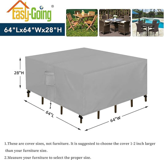 Easy-Going Square Patio Furniture Cover Waterproof Outdoor Dining Table and Chair Cover Anti-UV Outside Sectional Sofa Set Covers (64"L x 64"W x 28"H, Grey)