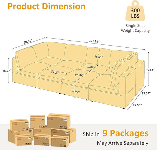 VANOMi Modular Sectional Sofa, Convertible Sofa Couch Modular Sofa with Ottoman, Sectional Sofas for Living Room Small Apartments