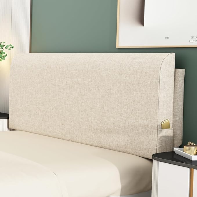 Upholstered Queen Headboard, No Tools Needed, Wall Mounted Headboard with Removeable Washable Linen, Multi-Functional Backrest (Beige)