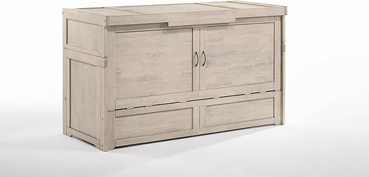 NIGHT & DAY Furniture Murphy Cube Cabinet Bed Pre-Assembled (Antique White, Queen)
