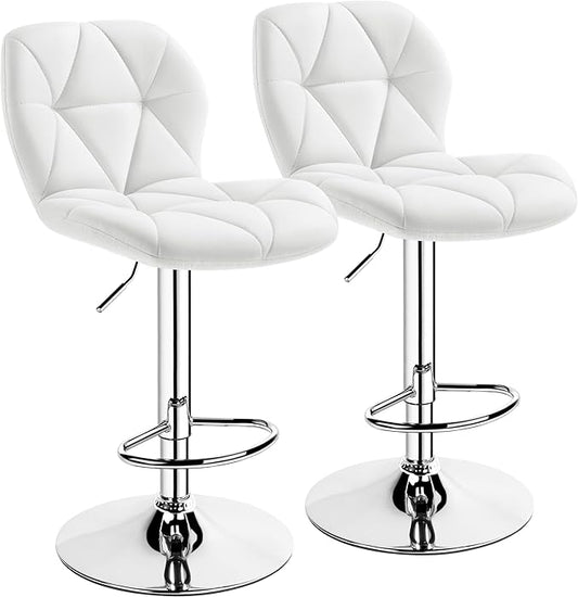 Yaheetech Barstools Set of 2, PU Leather Counter Stools Bar Chairs with Backrest, Height Adjustable Swivel Tall Chairs for Home Bar Kitchen Island, White
