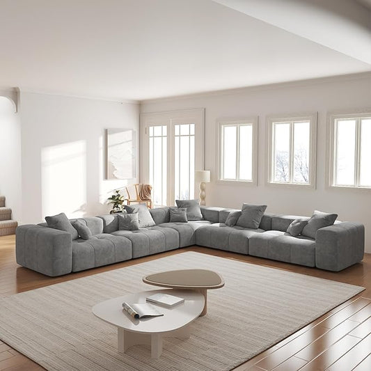 WJShome Oversized Modular Sectional Sofa, V Shaped Couch with Ottoman,Sectional Couches for Living Room,Large Linen Deep Seat with Pillow Couches for Home,Spacious Space,Gray