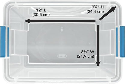 Sterilite 20 Qt Gasket Box, Stackable Storage Bin with Latching Lid and Tight Seal, Plastic Container to Organize Basement, Clear Base and Lid, 6-Pack
