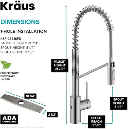 KRAUS Oletto Touchless Sensor Commercial Pull-Down Single Handle Kitchen Faucet with QuickDock Top Mount Assembly in Spot Free Stainless Steel, KSF-2631SFS