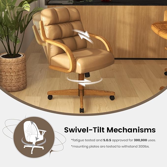 Chromcraft Douglas Set of 6 Classic Caster Swivel Tilt Dining Chairs Swivel Tilt Dining Chairs, Kitchen Chairs (Taupe-Chestnut)