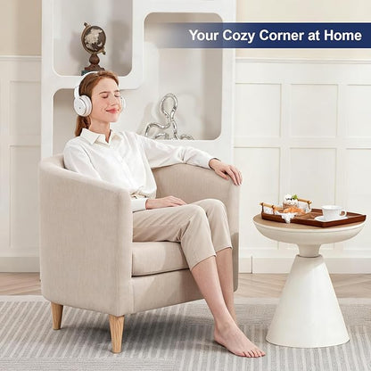 Accent Barrel Chair, Modern Comfy Living Room Chairs with Armrest Small Reading Chair with Cozy Soft Padded for Bedroom Reception Room Cafe, Begie