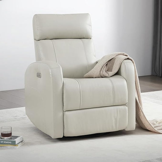 CHITA Genuine Leather Power Swivel Glider Recliner Chair for Adults, FSC Certified Electric Nursery Rocker Recliner Chair for Living Room, Light Grey