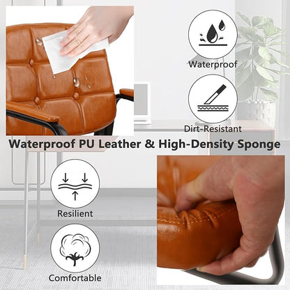 CLATINA Waiting Room Chairs with Padded Arms Leather Guest Chair no Wheels for Office Reception and Conference Desk with Sled Base Orange, 4PK