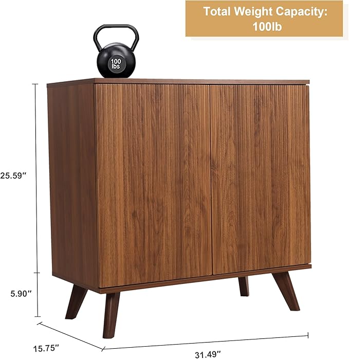 Modern Sideboard Buffet Cabinet Console Table, Accent Storage Cabinet Credenza Buffer Cabinets with Fluted Doors for Kitchen Dining Living Room Entryway(Walnut)
