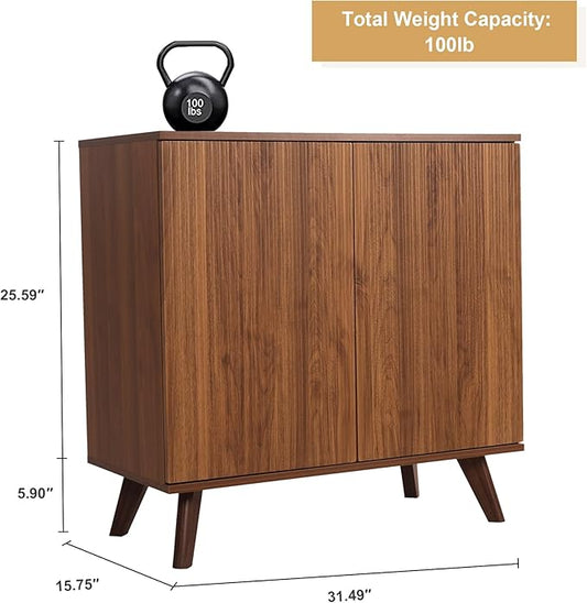 Modern Sideboard Buffet Cabinet Console Table, Accent Storage Cabinet Credenza Buffer Cabinets with Fluted Doors for Kitchen Dining Living Room Entryway(Walnut)