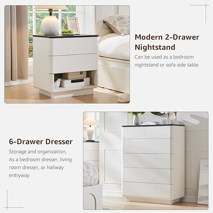 ACCOHOHO Modern Bedroom Set, 3 Pieces Bedroom Furniture Set, Includes 8 Drawers Dresser, 6 Dressers Organizer,Nightstand, Chest of Drawers Wide Storage Organizer Cabinet for Bedroom, White