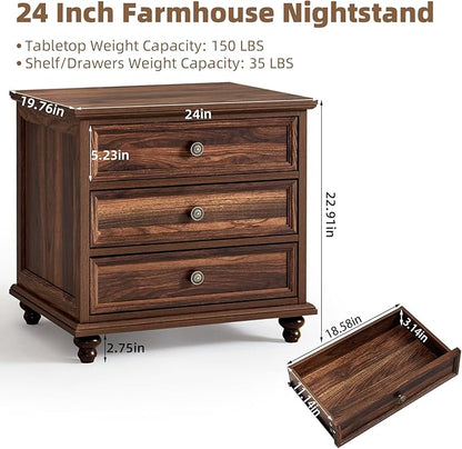 Farmhouse Dresser and Nightstand Sets, Wooden 7 Drawers Dresser & 24" Night Stand with 3 Drawers, 2 Piece Bedroom Furniture Set, Chest of Drawers for Bedroom, Home, Living Room, Hallway