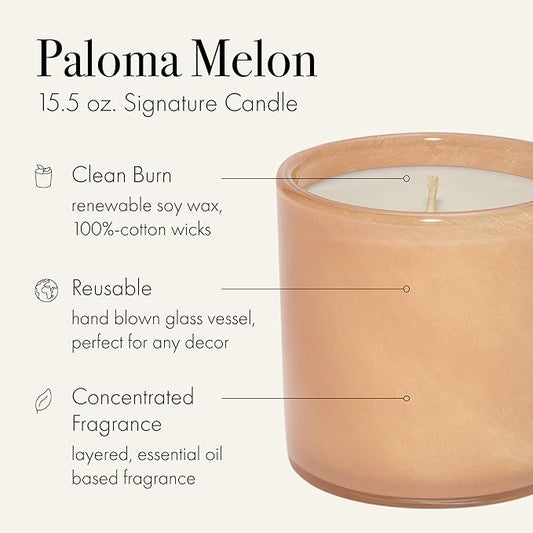 LAFCO New York Signature Candle, Paloma Melon - 15.5 oz - 90-Hour Burn Time - Reusable, Hand Blown Glass Vessel - Made in The USA