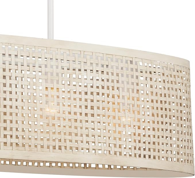 KICHLER Sayulita 4-Light Linear Chandelier in a Classic White Finish with a White Washed Wicker Shade, 82402