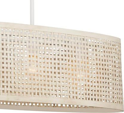 KICHLER Sayulita 4-Light Linear Chandelier in a Classic White Finish with a White Washed Wicker Shade, 82402