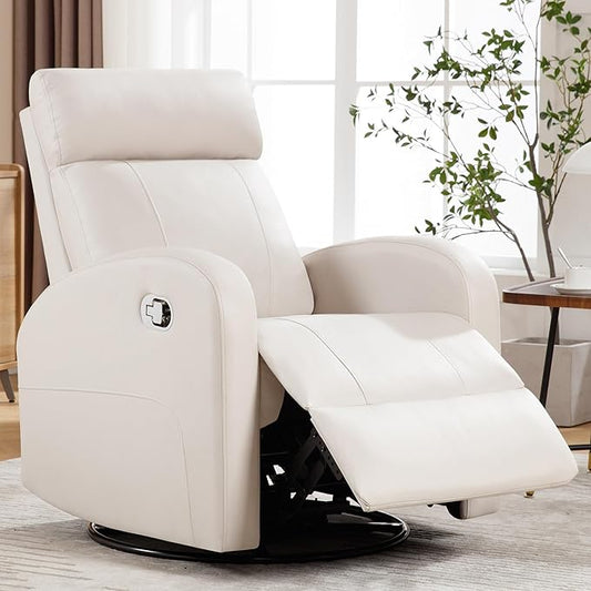 Swivel Rocker Recliner, Manual Glider Rocking Recliner Chair, Swivel Reclining Lounge Chair Nursery Glider Recliners for Small Spaces, Living Room, Beige