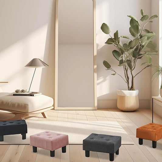Poofzy Small Foot Stool Ottoman, Velvet Ottoman Foot Rest with Legs, Rectangle Foot Rest for Couch, Footstools and Ottomans Small for Living Room and Entryway (Pink)