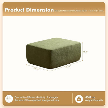 37.1" Ottoman for Couch, Teddy Fleece Memory Foam Ottoman Cloud Boneless Sectional Couch for Living Room Foot Stools No Assembly Require, Cloudy Velvet,Green