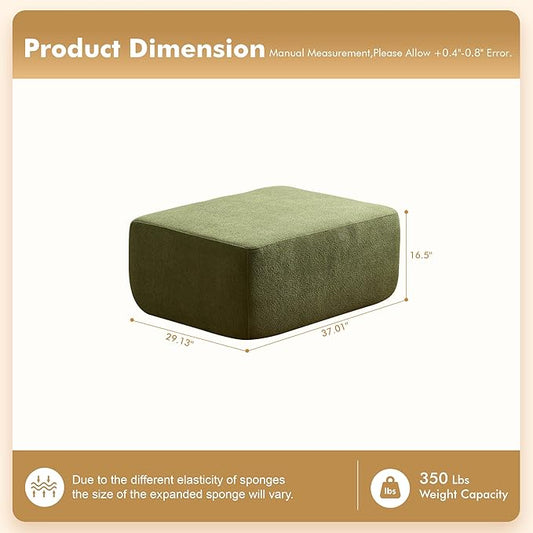 37.1" Ottoman for Couch, Teddy Fleece Memory Foam Ottoman Cloud Boneless Sectional Couch for Living Room Foot Stools No Assembly Require, Cloudy Velvet,Green