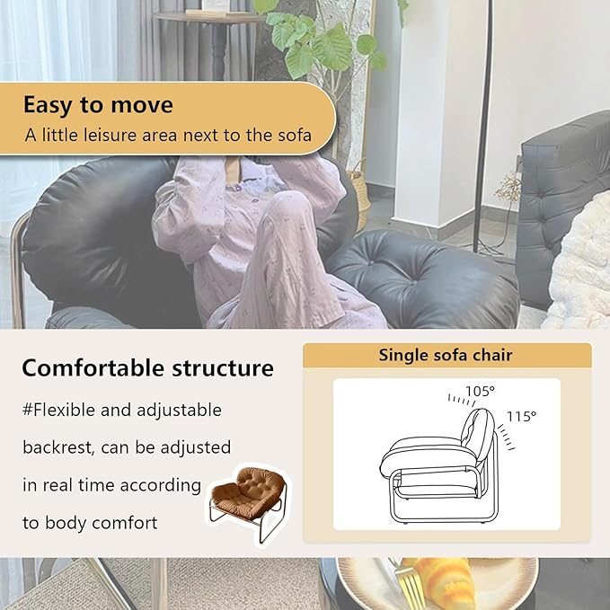 Thick Cushioned Recliner Sofa, Lazy Chair with Upholstery and Footrest, for Living Room, Bedroom, Dorm Brown B