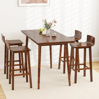COSTWAY Solid Wood Bar Stools Set of 4, 29-inch Counter Height Chairs with Low Back and Footrest, Farmhouse Wooden Armless Barstools for Kitchen Island, Dining Room, Cafe, Breakfast, Brown