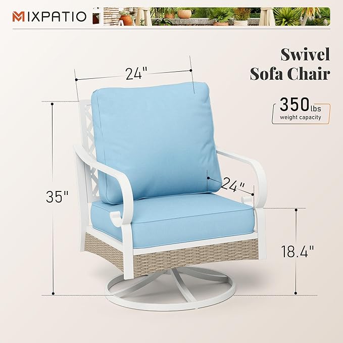 Patio Swivel Chairs Set of 2, Outdoor Sofa Chairs with Deep Seating and 5.5" Cushions, Steel Frame Porch Furniture for Lawn Backyard Deck, Blue