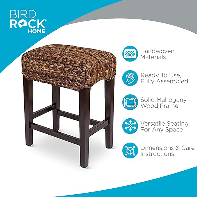 Bird Rock Home Seagrass Backless Counter Stool | Set of 2 | Handwoven | Natural Fibers | Fully Assembled