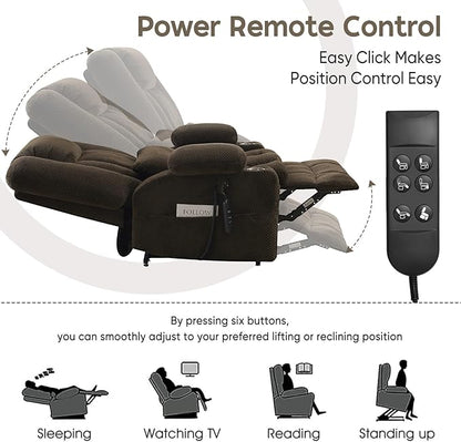 ABCASA Oversized Dual Motor Lay Flat Power Lift Recliner Chair, Massage Recliner with Heat for Living Room, Lumbar Pillow, USB & Type-C Ports, Oversized Recliner for Elderly & Big People - Brown