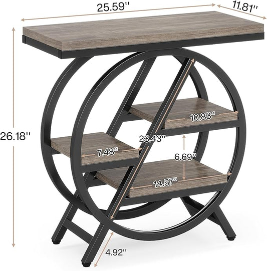 Tribesigns End Table for Living Room, 3-Tier Narrow Side Table with Storage, Wood Sofa Side Table with Geometric Metal Frame, Industrial Nightstand and Bedside Table for Bedroom