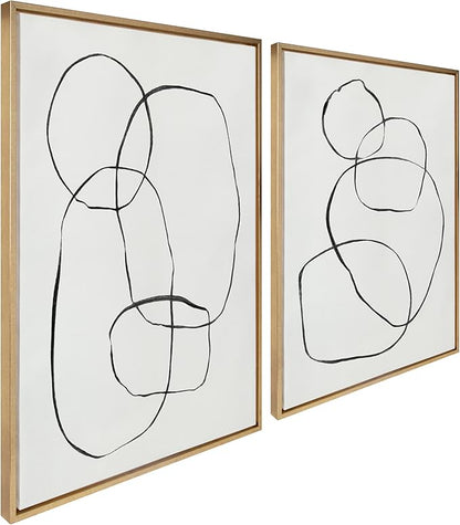 Kate and Laurel Sylvie 871 Modern Circles & 869 Going in Circles Framed Canvas Wall Art Set by Teju Reval of SnazzyHues, 2 Piece Set 28x38 Bright Gold, Modern Abstract Art for Wall