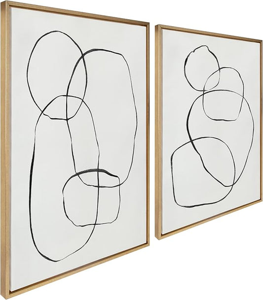 Kate and Laurel Sylvie 871 Modern Circles & 869 Going in Circles Framed Canvas Wall Art Set by Teju Reval of SnazzyHues, 2 Piece Set 28x38 Bright Gold, Modern Abstract Art for Wall
