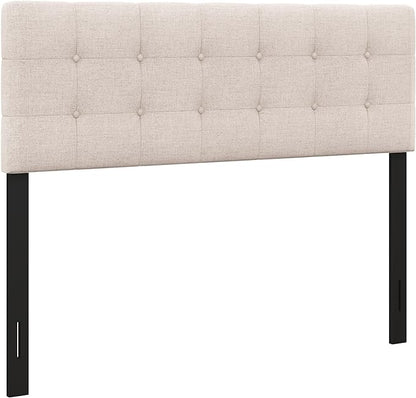 KOMFOTT Linen Upholstered Headboard for Full & Queen Size Bed Frame, Tufted Button Bed Headboard with Solid Rubber Wood Legs, Rectangular Headboard with Adjustable Width, Beige