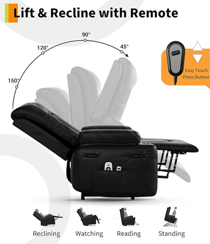 GarveeHome Power Lift Recliner Chair - Heat and Massage, PU Leather, Adjustable Back and Legs, Electric Lift Chair Designed for The Elderly and People with Mobility impaired