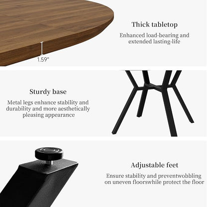 Extendable Round Dining Table Set for 4 People, 43.3"-59.1" Extendable Kitchen Table with 4 Upholstered Chairs, Space Saving for Kitchen Dining Room (Walnut Table+4 U-Shaped White Chairs)