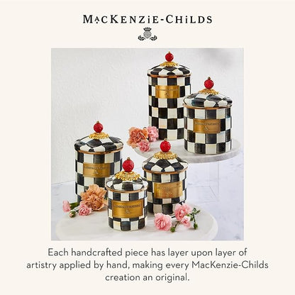 MACKENZIE-CHILDS Enamel Canister Set, Mini (14 oz.), Demi (24 oz.), and Small (38 oz.) Kitchen Containers, Black-and-White Courtly Check