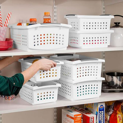 Sterilite Stackable Storage Bin and Organization Basket with Flip Down Accent Rails for Home and Household Organization, Medium, White (30 Pack)