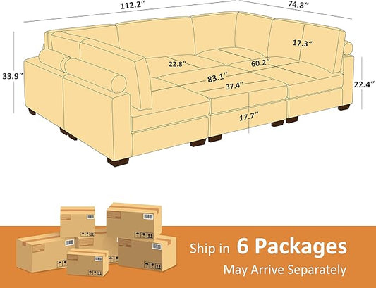 VANOMi Large Modular Sectional Sofa, Oversized Couch with Ottoman, Cloud Couch Deep Seat Sofa with Thick Cushion, Convertible Sectional Couches for Living Room Office Apartment