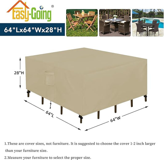 Easy-Going Square Patio Furniture Cover Waterproof Outdoor Dining Table and Chair Cover Anti-UV Outside Sectional Sofa Set Covers (64"L x 64"W x 28"H, Camel)