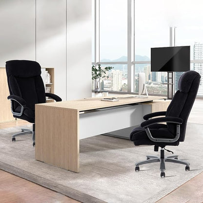 CLATINA Big and Tall Executive Office Chair, Extra Wide Seat, 800 LBS Capacity Heavy Duty Ergonomic Cloth Desk Chair with Wheels and Padded Armrests, High Back Fabric Computer Task Chair, Black
