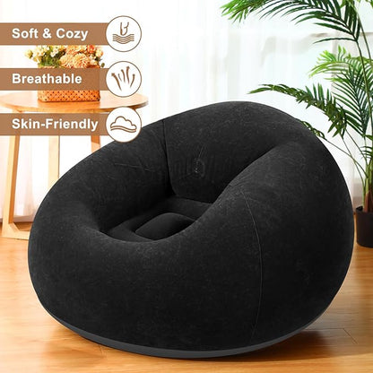 Realspring 12 Pcs Bean Bag Chairs for Adults Inflatable Chairs with Electric Air Pump,Blow up Couch Folding Portable Inflatable Couch Lazy Sofa for Reading Living Room Camping (Black)
