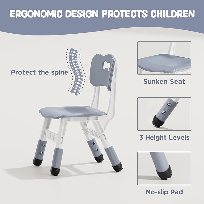 Brelley Kids Table and 2 Chairs Set, Height Adjustable Toddler Table and Chair Set, Graffiti Desktop, Classroom/Daycare/Home, Children Multi-Activity Table for Ages 2-8