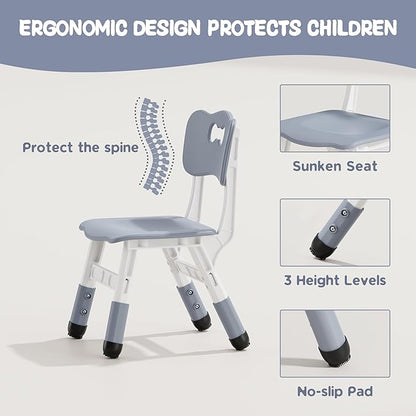 Brelley Kids Table and 2 Chairs Set, Height Adjustable Toddler Table and Chair Set, Graffiti Desktop, Classroom/Daycare/Home, Children Multi-Activity Table for Ages 2-8